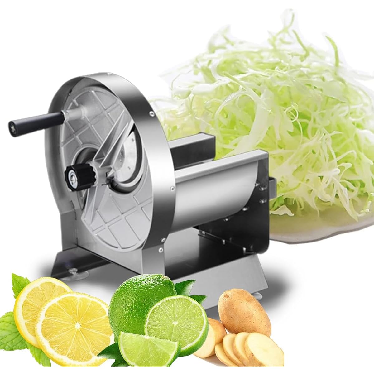 Cabbage Slicer, Vegetable Slicer, Vegetable Cutter, Cabbage Slicer, Manual, 0-10mm, Rotary, For Commercial/Home Use, Vegetables/Fruits/Potatoes/Cucumbers/Carrots/Lemons/Scallions/Cabetsu 304# Stainless Steel (Manual, 0-10mm)