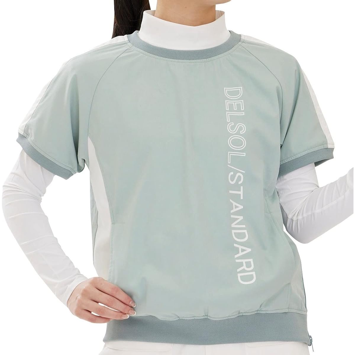 [Delsol] 7763 GRN Lined Mesh Short Sleeve Pullover Delsol Golf Golf Wear Women's Spring Summer Outerwear Sneed Jack Blouson Green M L LL 3L Large Size Loose Women's Tops