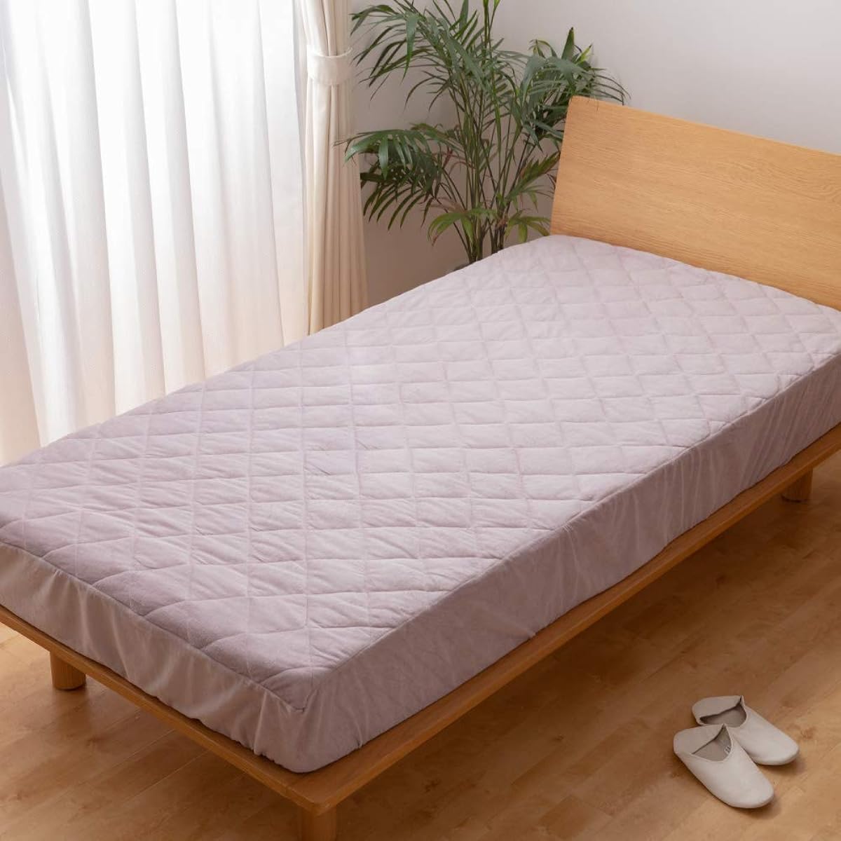 Nice Day Fitted Sheet, Grayish Purple, Wide King, 200 x 200 x 30 cm, Integrated Bed Pad mofua, 100% Cotton, Non-Stiff Toweling, Fluffy, Antibacterial, Odor Resistant, All Seasons, Washable, Absorbent, 41347888