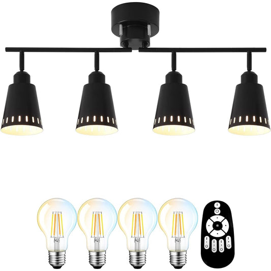 ANWIO Ceiling Light, 4 Lights, Spotlight, Scandinavian 6W (equivalent to 60W type), 806LM, Free Angle Adjustment, Remote Control Operation, Stepless Dimming and Color Adjustment, Foldable, Living Room Ceiling Light, Lighting Fixture, Scandinavian Black (