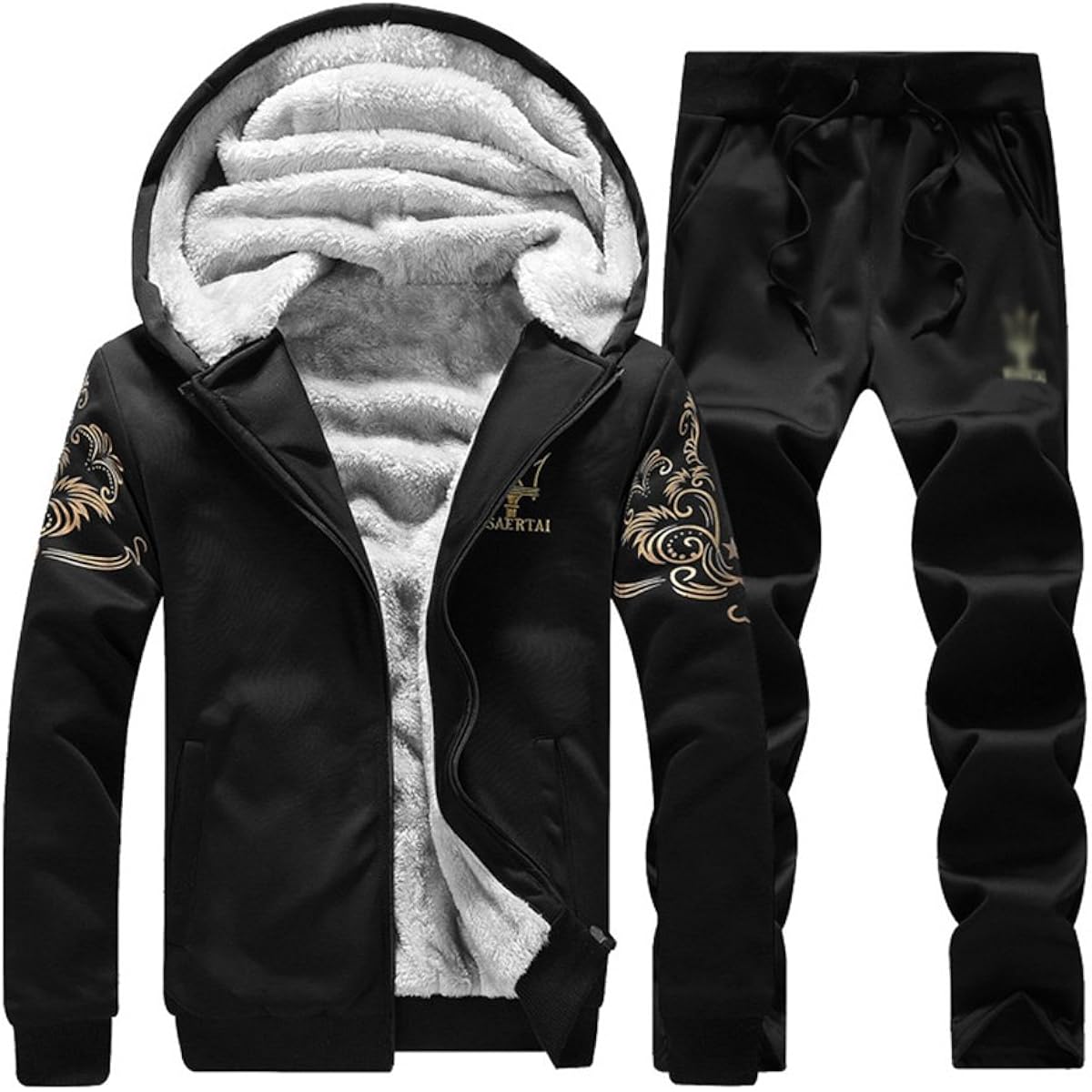 Phoenix's Shop Stylish Sweatshirts Brushed Lining Zip Up Top and Bottom Set Long Sleeve Parka Setup Jersey Large Size Sweatshirts Sportswear Hooded Autumn/Winter