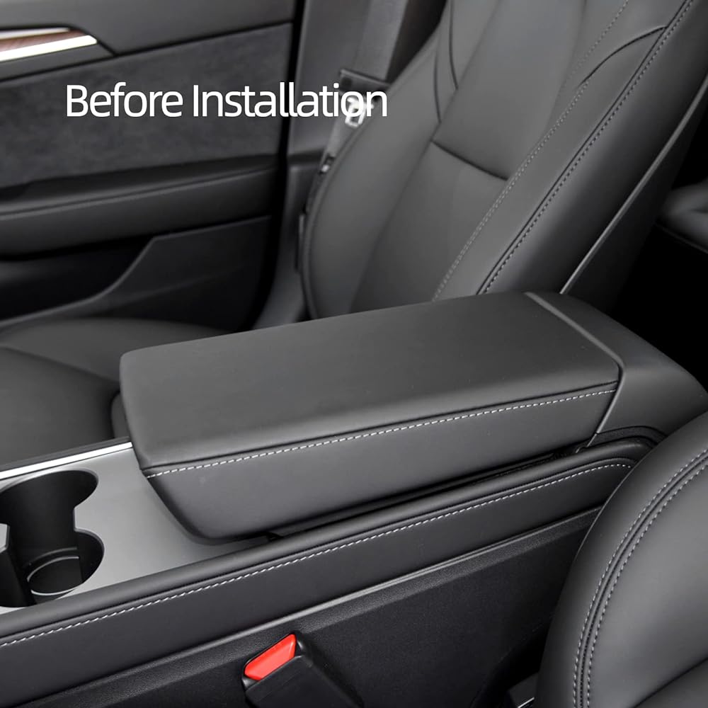 ALFANXI Armrest Box Cover Italian Alcantara Material Arm Rest Case Protector TESLA Model 3/Model Y (Black)