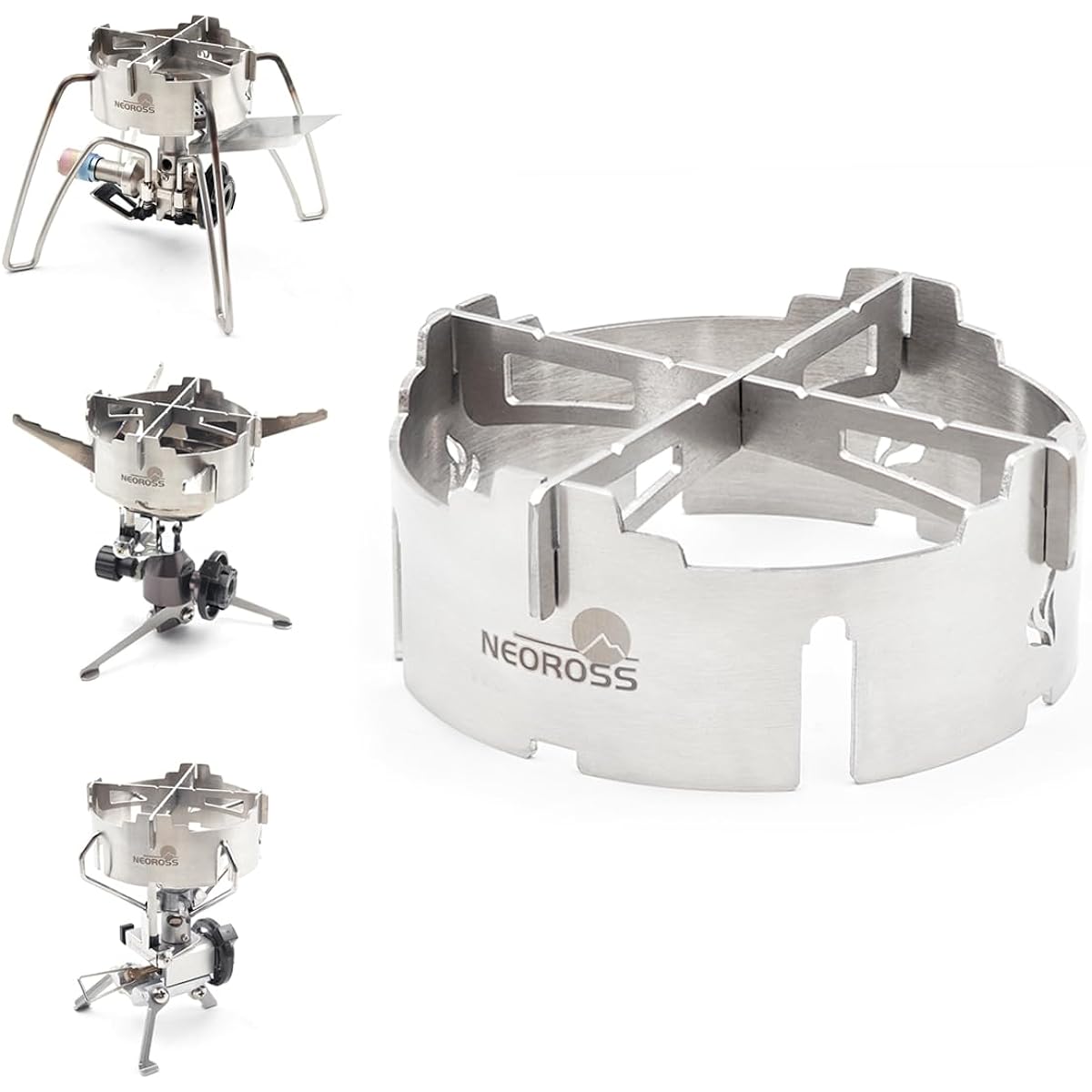 NEOROSS Windshield with trivet SOTO ST-310 ST-340 ST-330 Iwatani Junior Compact Burner CB-JCB Micro Camp Stove Compatible with FW-MS01 Compatible with many types of burners Stainless steel Outdoor Solo Camp Storage case included