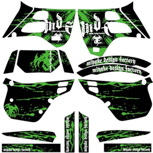 Emdyev (MDF) Graphic Kit Complete Set Bloody Model Lime Green KDX125SR 91-99 (All models) MKDX125-C-GR-ALL