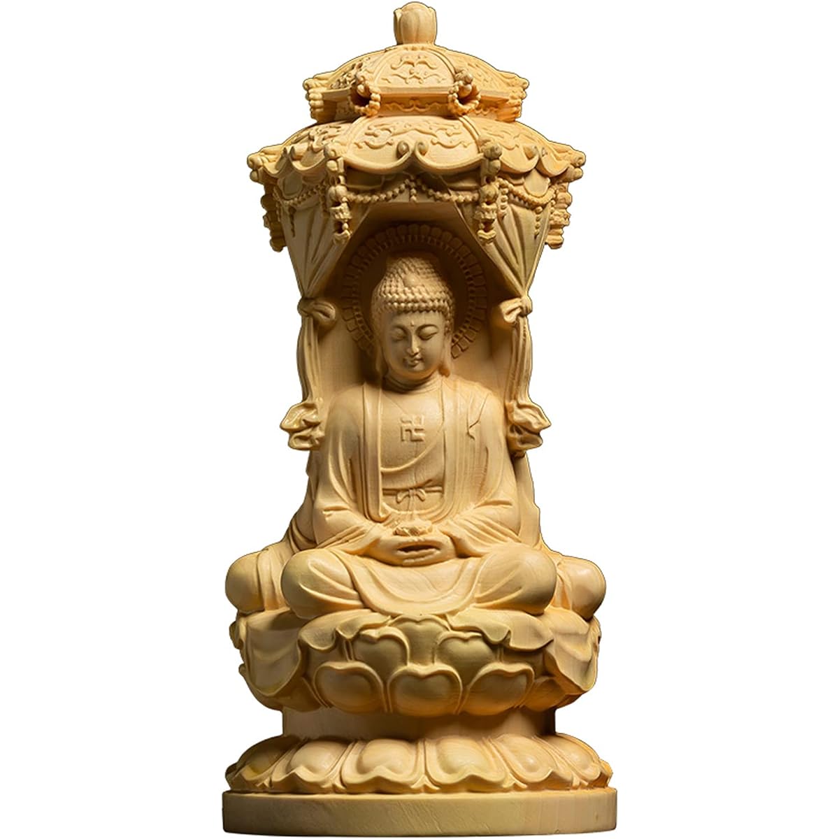 Amida Nyorai Buddha statue Wood carving Kannon Bodhisattva Jizo Bosatsu statue Wood carving Buddha statue Buddhist art work Amida Nyorai statue Yellow Yang Tsuge Pray Warm off evil Great Buddha figurine Amida Triad (Size: Height 10cm)