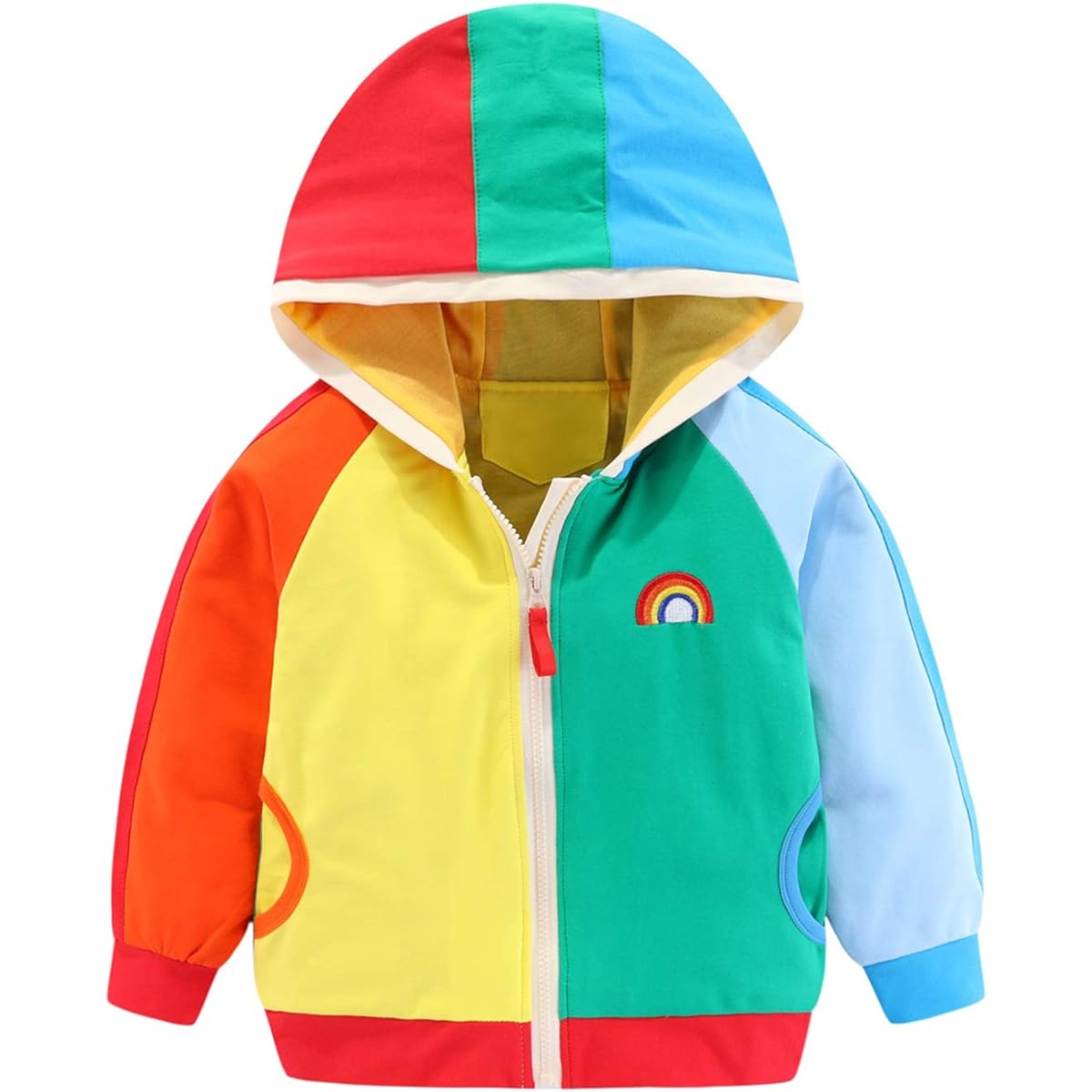 [LittleSpring] Parka Kids Sweatshirt Full Zip Pile Lining Cute Rainbow Children's Clothes Boys Girls