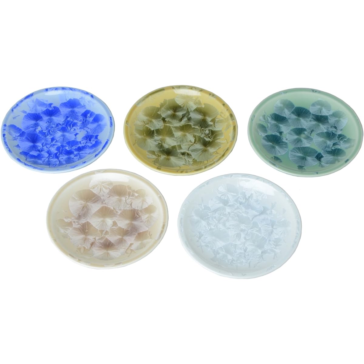 Kyoto ware, Kiyomizu ware, pottery kiln, plate set (set of 5), flower crystal KTA369