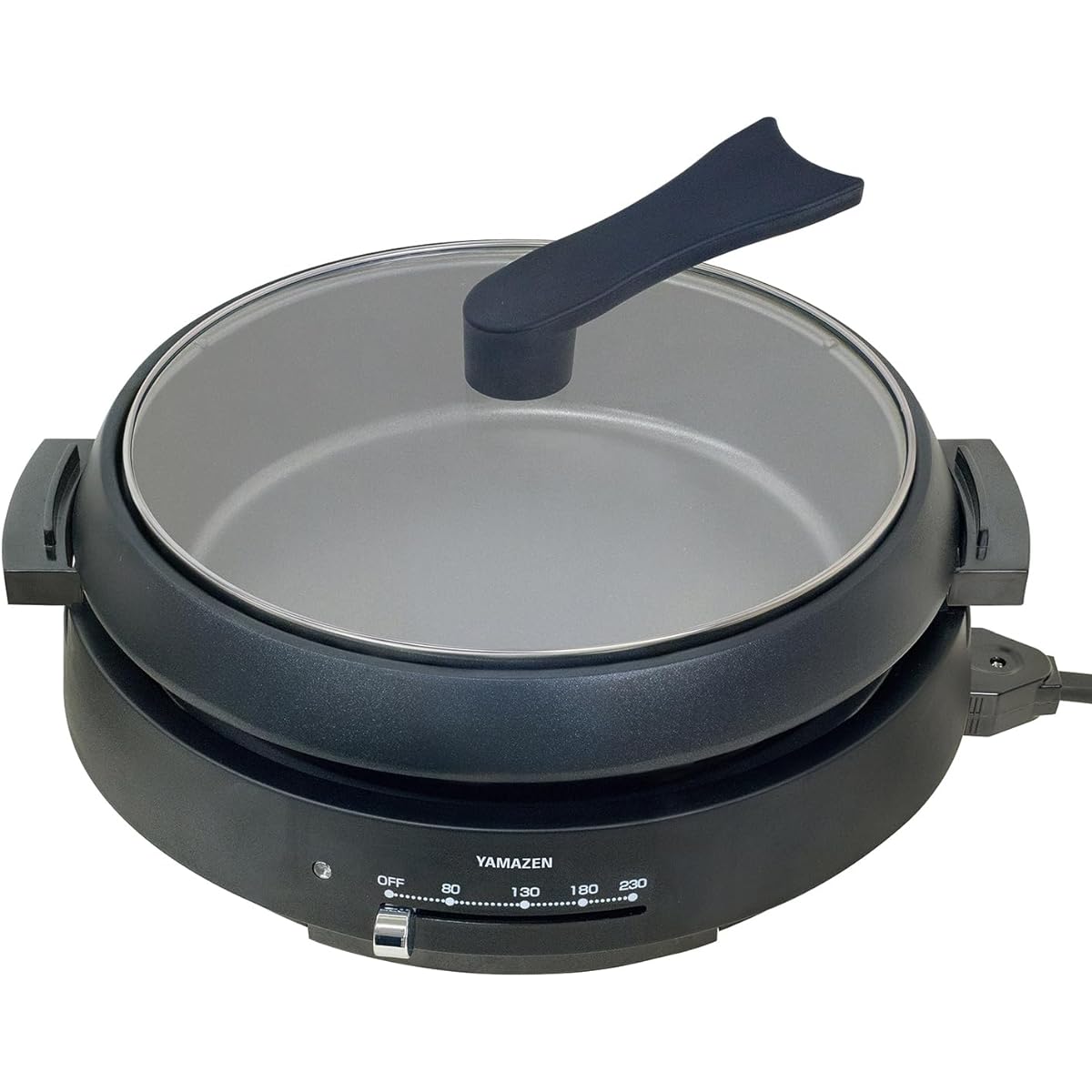 [Yamazen] Electric Pot, Grill Pot, 2WAY, Living alone, Living with two people (deep pot/corrugated plate), Pot diameter: 26 cm, Depth: 6 cm, For 2 to 3 people, 1300W, Open flame compatible, Heat retention ~230℃, Removable plate, Freestanding lid, Glass l