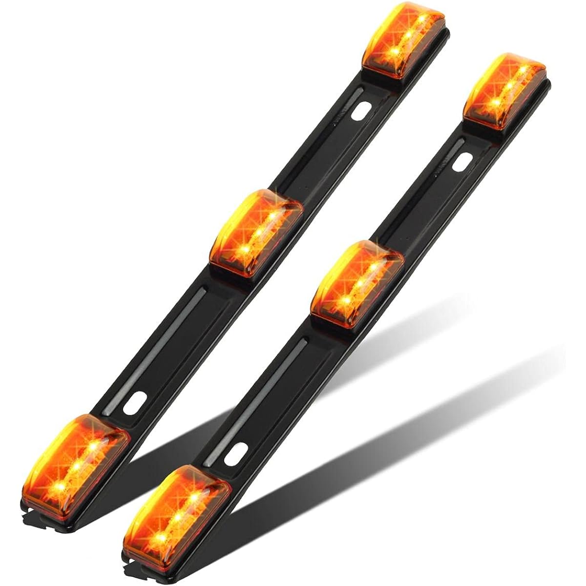 PARTSAM 2 Unber Rack Trailer ID Light Bar 9LED 3 Lamp Front Clearance Identification Light Bar Amber Clearance Marker Light Strip Bar Stainless Steel Bracket Waterproof