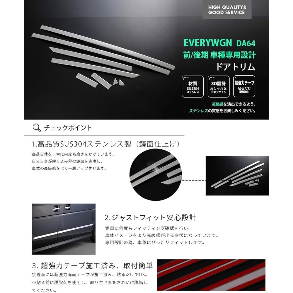 BM EVERYWGN EX250 EVERYWGN DA64W/V Previous / Late Side Door Under Molding Door Trim Side Garnish Side Door Panel Stainless Steel (Mirror Finish) Custom Parts Exterior Aero 8PCS