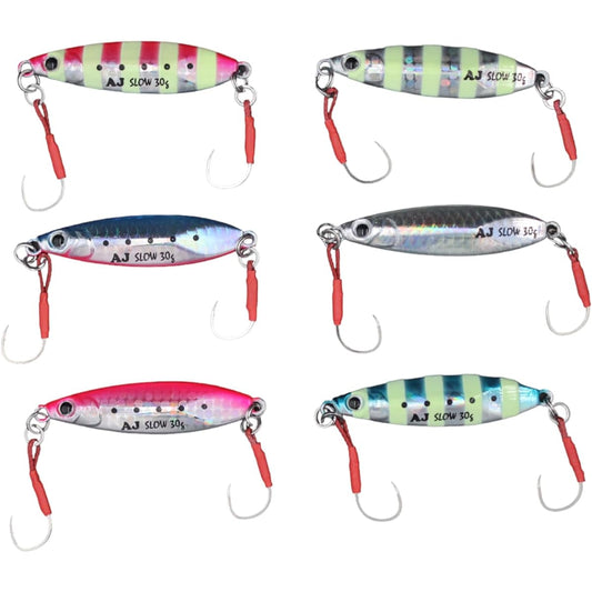 KAJIKI Metal Jig Amanda Jig SLOW 30g/40g 6 Color Set Multilayer Coating Asymmetrical Shore Jigging Shore Slow Long Throw Blue Fish Hairtail Spanish Mackerel Sea Bass Flounder Maggochi Center Balance Sea Fishing Lure