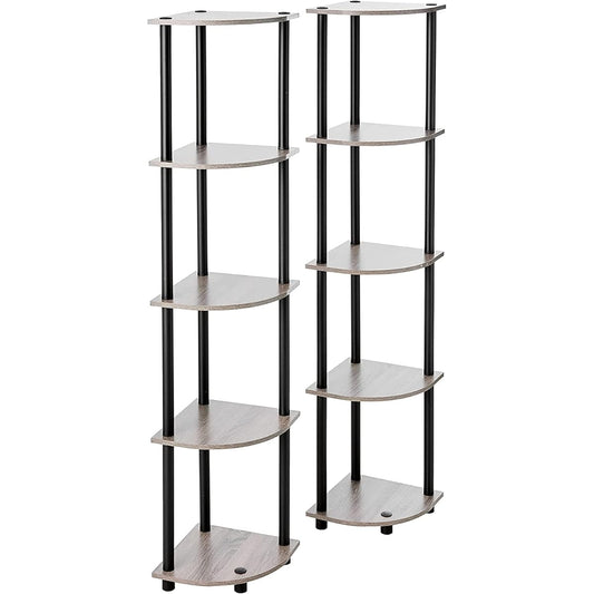 Furinno 5 Tier Corner Shelf/Corner Rack Set of 2 Turn-N-Tube Height 146.6 x Width 29.5 x Depth 29.5 cm Color: French Oak Gray/Black [Regular Japanese Import Product] ‎2-99811GYW