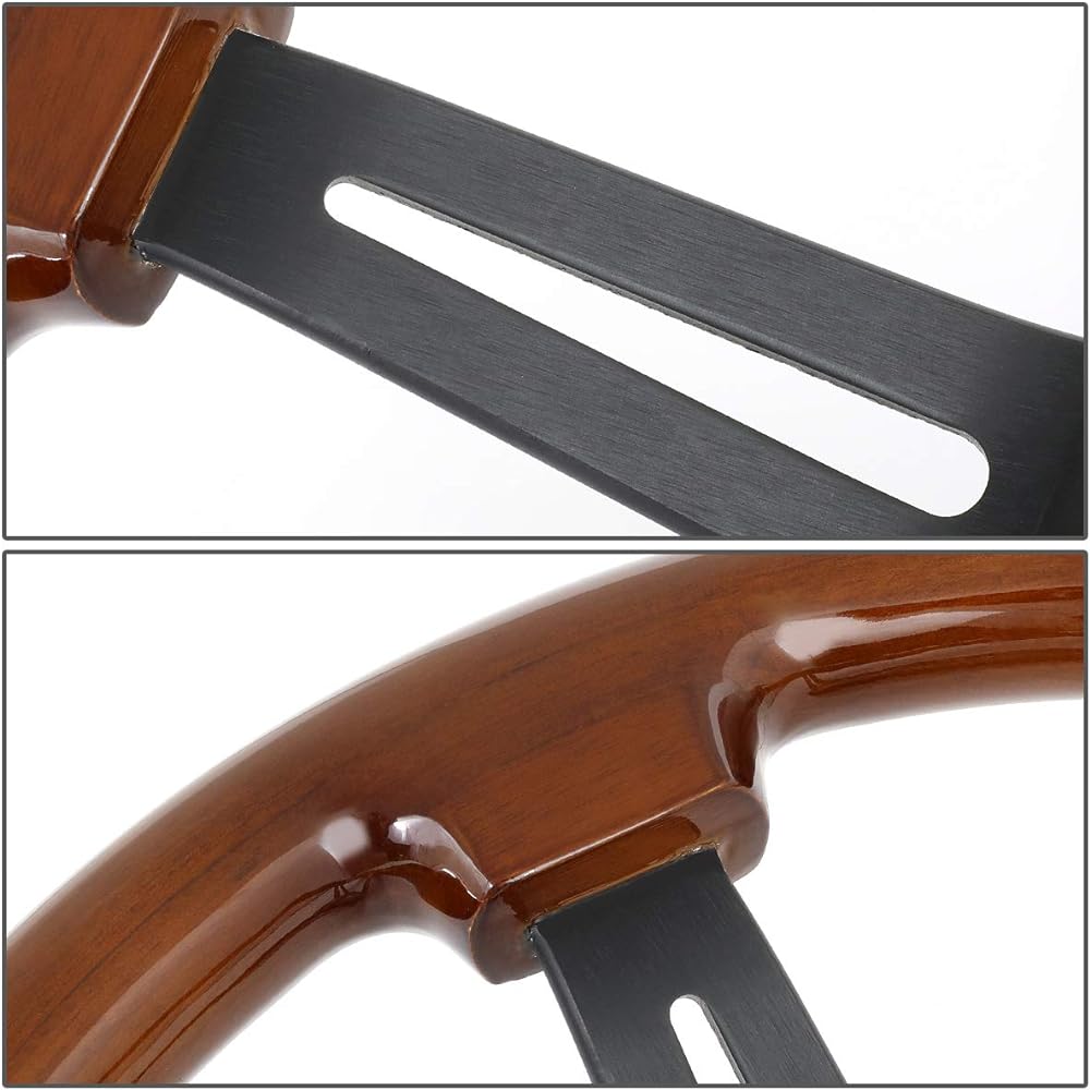 NRG Reinreplacement Forced RST-018BR-BK 350mm 3 inch Deep Dish Mat Black Spokes Brown Wood Wood Grip Handle