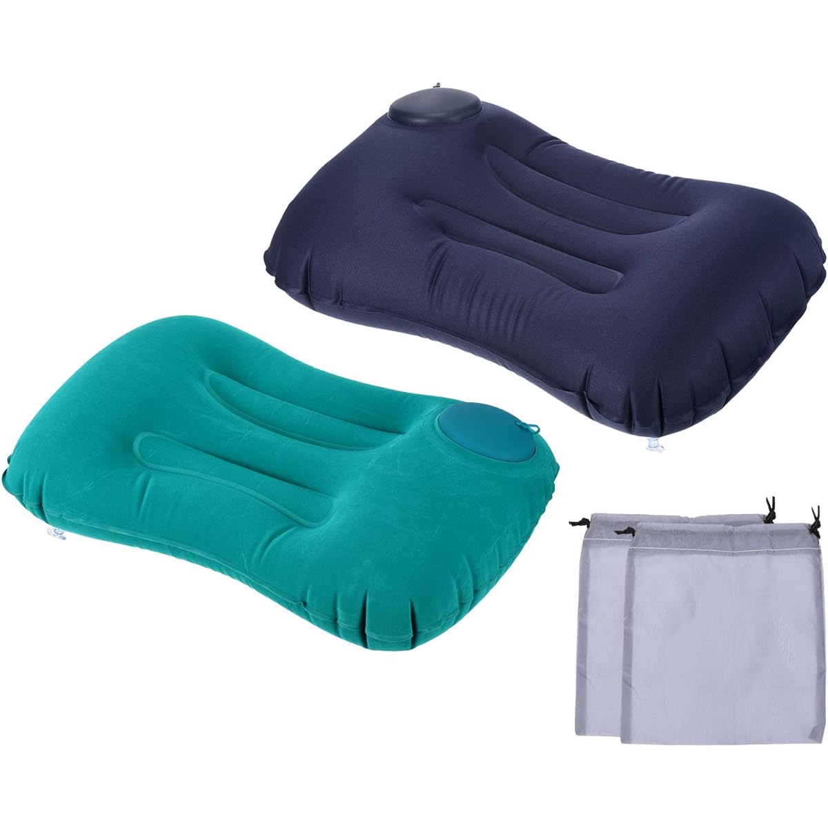 PATIKIL Camping Pillow 2 Pack Portable Camping Beach Pillow Ultra Light Inflatable Airplane Pillow Lumbar Support for Hiking Backpacking Sea Green Navy Blue