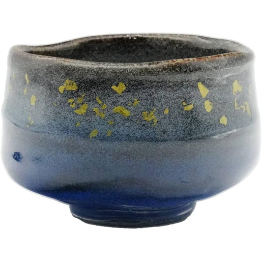 (Limited stock) Kutani ware matcha bowl, gold glaze, blue (in presentation box), pottery, made in Japan