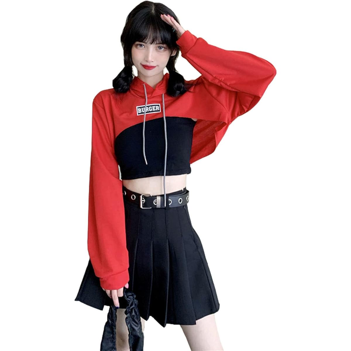 [DONLAONE] Women's Navel Hoodie, Hip Hop Dance Costume, Thin Hiphop Jazz Short Length Hoodie, Hooded Sweatshirt, Women's Pullover, Long Sleeve, Spring, Summer, Autumn Clothes, Tops + Tank Top, 2 Piece Set