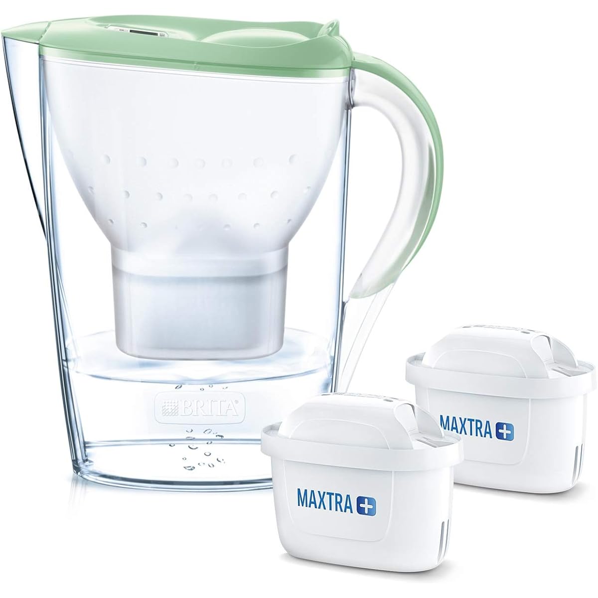 Brita Water Purifier Pot Water Purifier Capacity: 1.4L (Total Capacity: 2.4L) Marella COOL Pastel Green Trial Pack Maxtra Plus with 2 Cartridges [Genuine Japanese Product] Chlorine, limescale, impurities removal