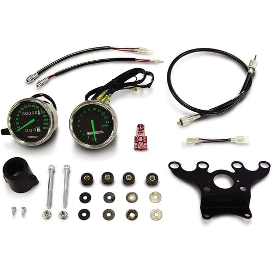 Special Parts TAKEGAWA Black & Green Speedometer & Tachometer Kit Takegawa Fork Equipped Vehicle 12V Monkey/Gorilla 05-05-0088