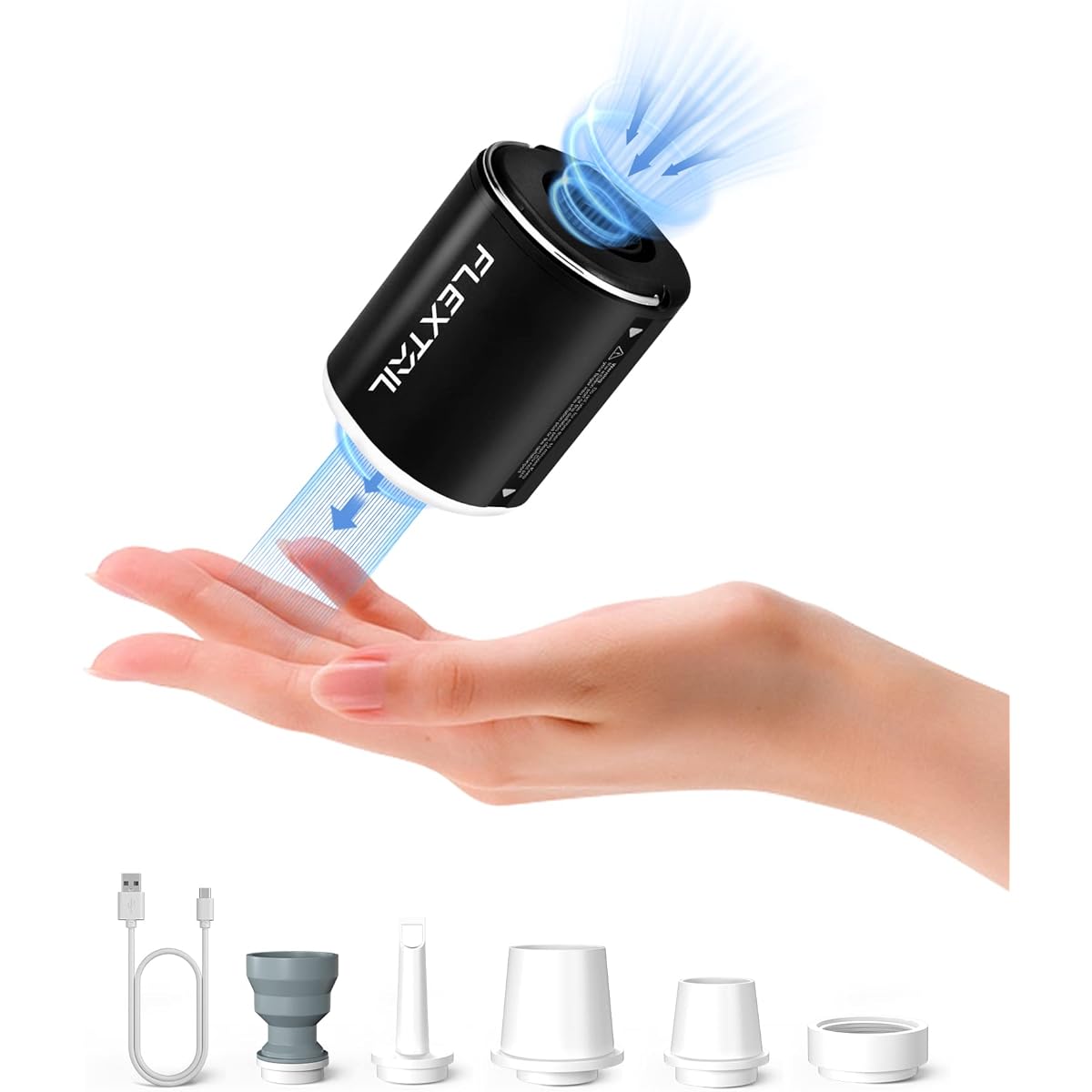 FLEXTAILGEAR Tiny Pump 2X Portable Air Pump, 1300mAh, USB Rechargeable, Lightest Pump, 4kPa, Light Included, Portable, Tent Light, Flashlight, Air Pump, Inflator/Deflate, Electric Pump, Compatible with Pool Buoy, Floating Ring, Air Bed, etc.
