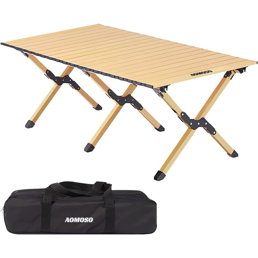 Aomoso Outdoor Table Wood Roll Top Table Folding Compact Storage Easy Assembly Storage Bag Included Low Table Camping Outdoor DJZ