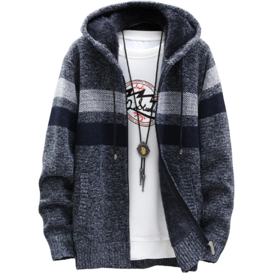 Men's Zip Up Parka Boa Back Switching Cardigan Outerwear Long Sleeve Hooded Parka Simple Outerwear Korean