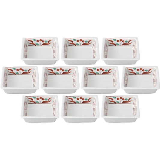 Set of 10 Red Lattice Banreki Square Bowl [11.1×3.4cm] | Square Bowl