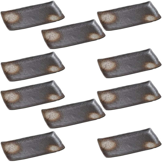 Set of 10 long square platters, black crystal hockey plates [34 x 17.7 x 2.5cm] [Restaurant, inn, Japanese tableware, restaurant, commercial use, tableware]