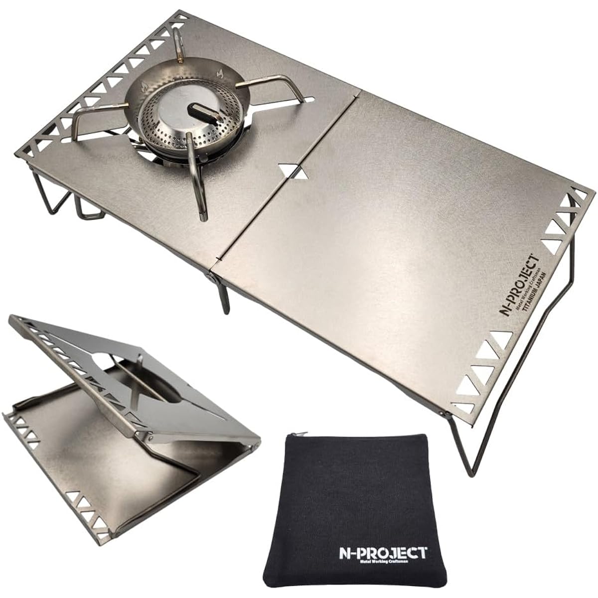 N-project Titanium Heat Insulation Table Foldable Multi Type SOTO ST-310 ST-340 Weight Only 198g Ultra Light UL TITANIUM TABLE [Made in Japan]