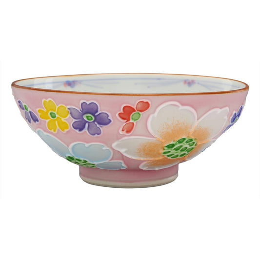 Kyoto ware, Kiyomizu ware, Shoho kiln, Hime tea bowl (with presentation box), full of interdigital flowers (pink), B8-11 pink