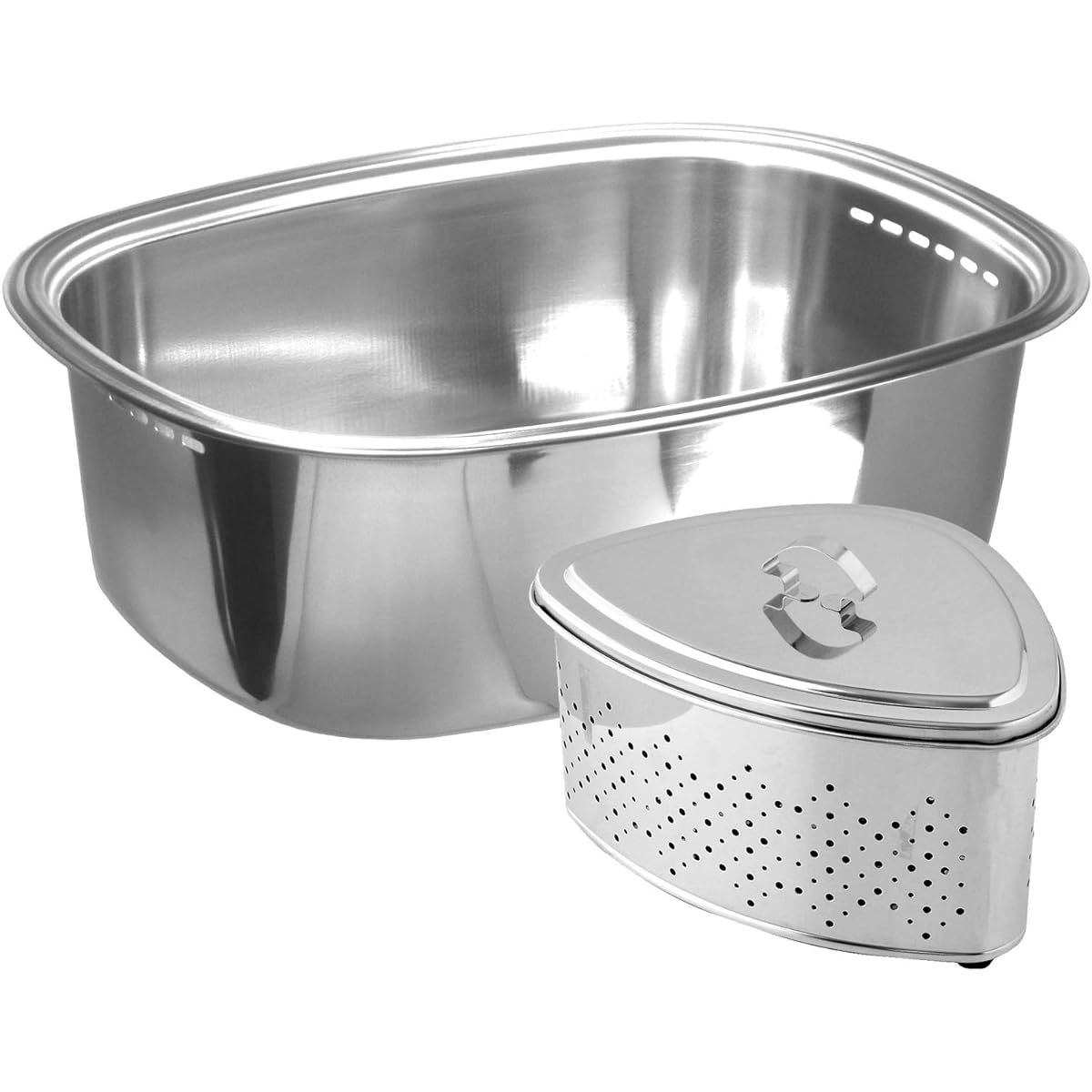 Nagao Tsubame Sanjo Washing Tub Oval Shape 37.5 x 28.6cm For Kitchen Stainless Steel Triangular Corner Set Made in Japan