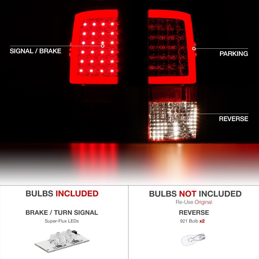 VIPMOTOZ OLED Neo Tube Tail Light Lamp 2009-2018 DODGE RAM 1500 2500 3500- [Factory Clehencalent Model] --Rosso Red Lens Driver & passenger seat side