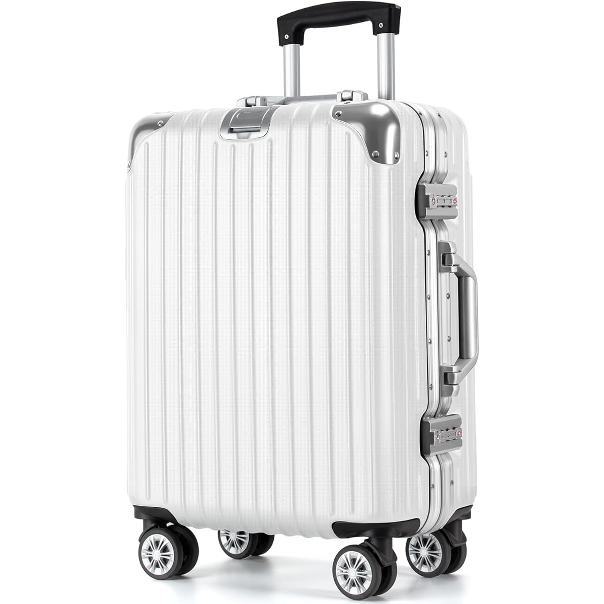 VARNIC Suitcase, Carry Case, Carry Bag, Aluminum Frame, Large, Quiet, Double Casters, Shockproof, 360 Degree Rotation, TSA Dial Lock, Travel, Business Trip (M, White)