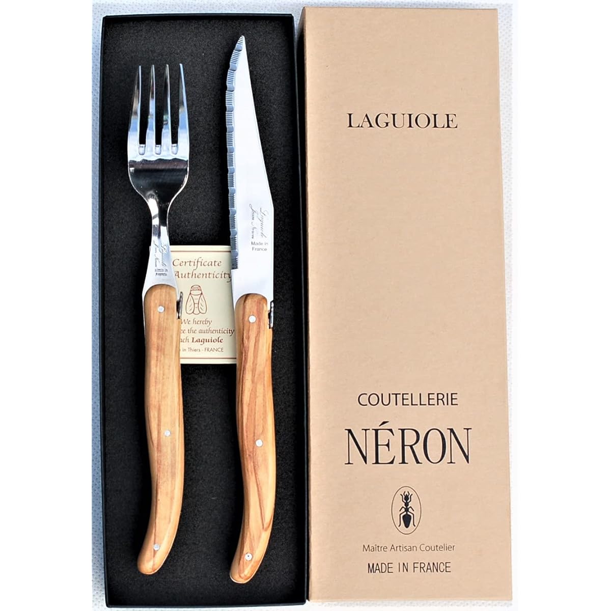 Raieur Olive Handle Dinner Knife and Fork Set in Gift Box
