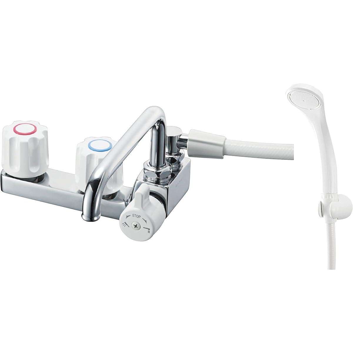 SANEI Two Valve Deck Shower Mixing Faucet Hose Length 1.6M Piping Pitch 85mm Right Hand Temporary Water Stop SK71041R-W-13 Silver