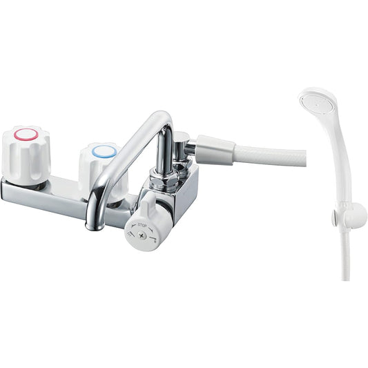 SANEI Two Valve Deck Shower Mixing Faucet Hose Length 1.6M Piping Pitch 85mm Right Hand Temporary Water Stop SK71041R-W-13 Silver