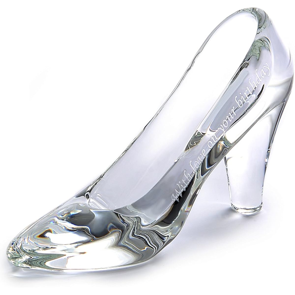 TEATSIGHT Glass Shoes Transparent Glass High Heels Engraved Message (C-01)