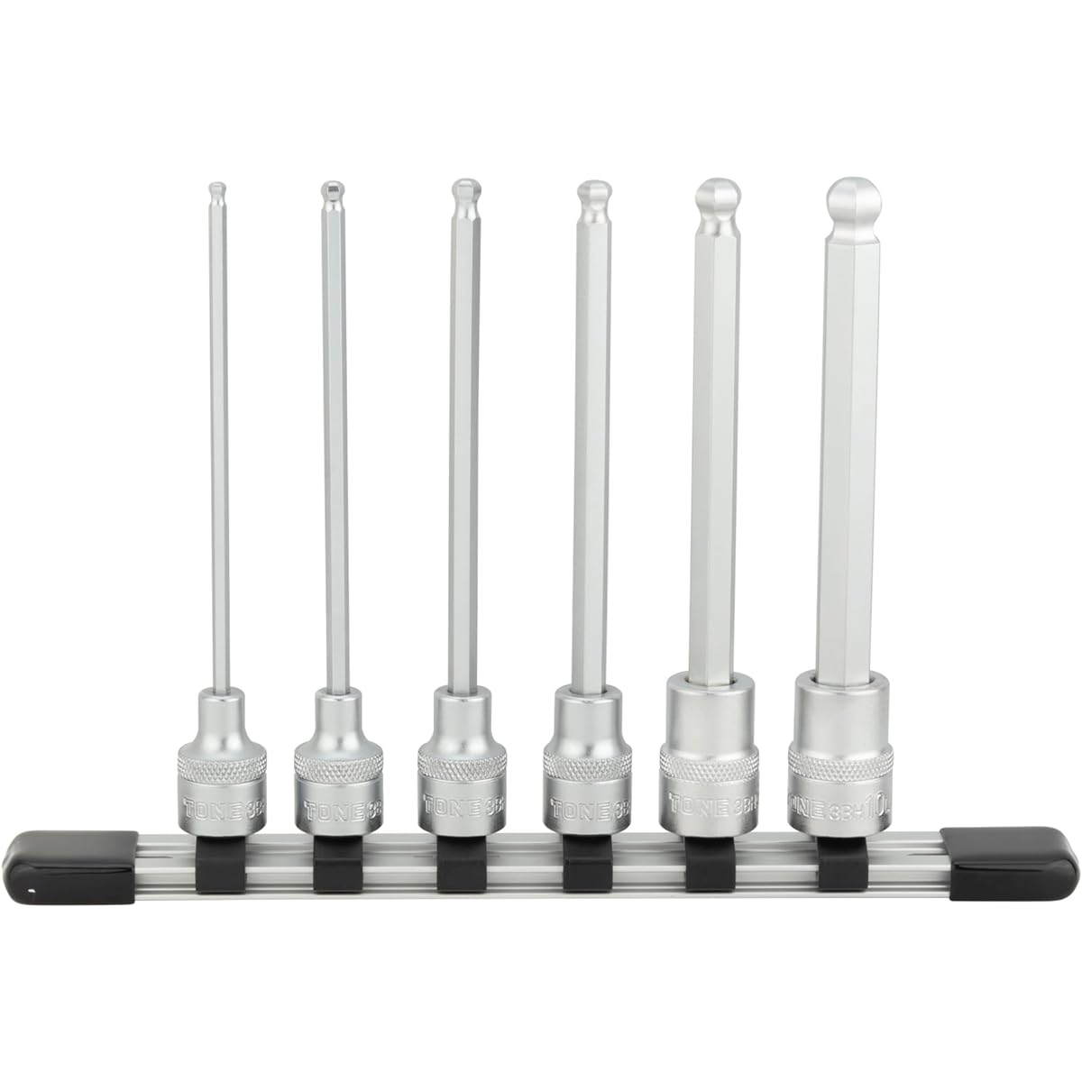 TONE Long ball point hexagon socket set (with holder) HBH306L Drive angle 9.5mm (3/8") Contents 6 items