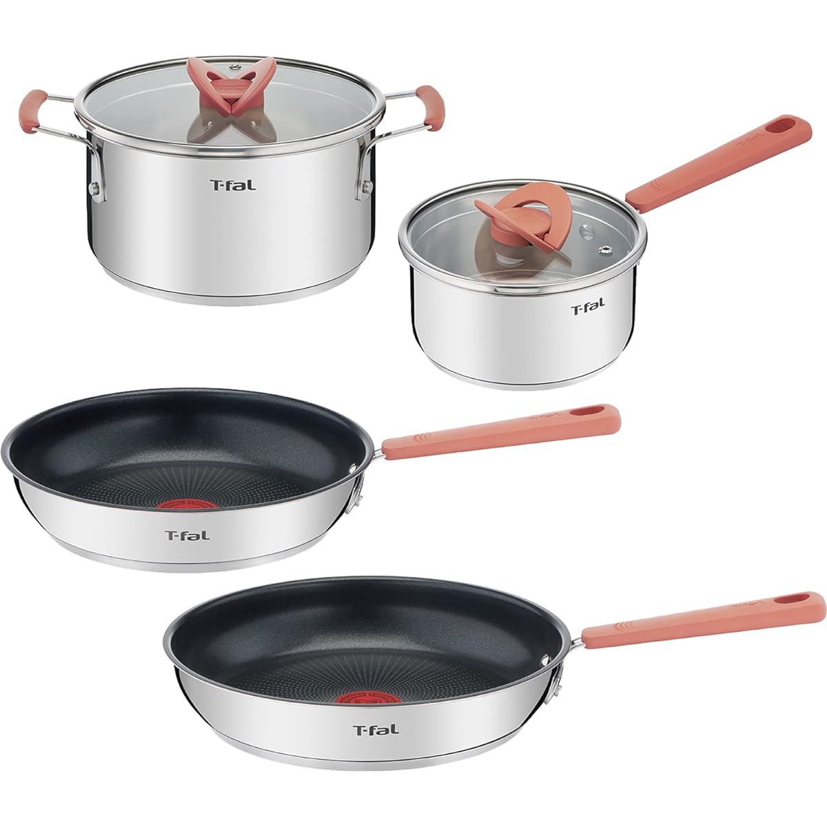 Tefal Pot and Frying Pan Set, 4-piece IH Gas Fire Compatible "Optispace IH Stainless Steel" Non-Stick Stainless Steel G729S4