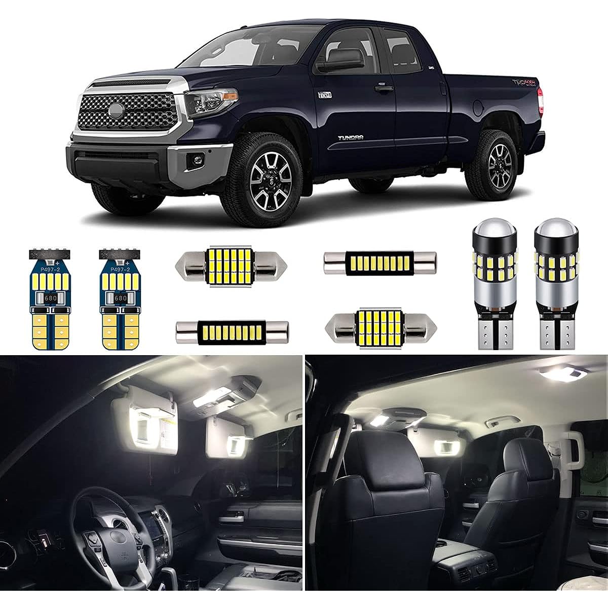 Super Bright 6000K White LED Interior Light Bulbs Kit Package for 2007-2019 Toyota Tundra + Install Tool