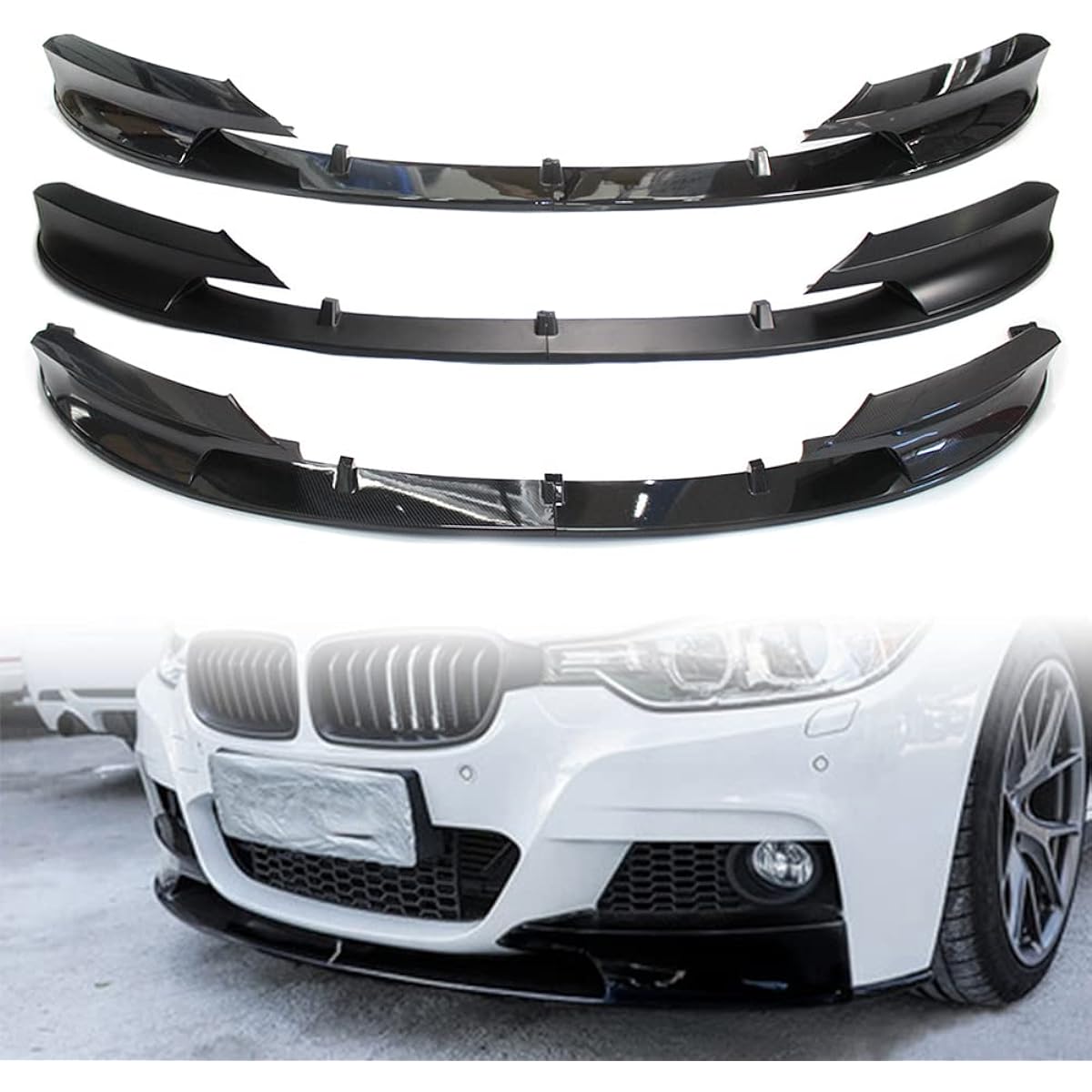 F30 F31 2012-2018 Front Bumper Lip Spoiler 2 Split Cover Trim Upgrade Anti-Scratch Protector Lightweight Aero DIY Accessories Custom Exterior Parts Carbon Look