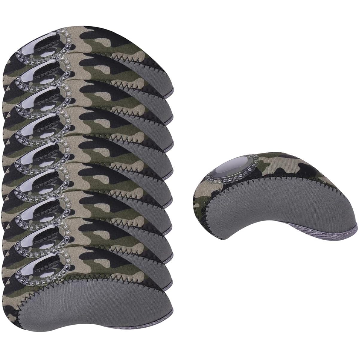 Golf iron head cover with window, set of 10, camouflage