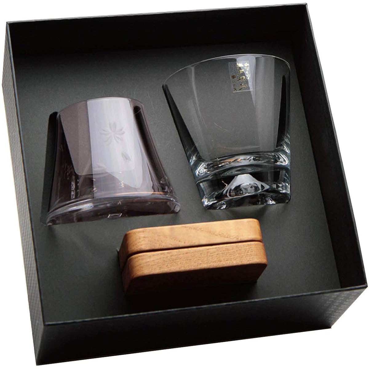 Premium gift set - Sakura Mt. Fuji rocks glass Mt. Fuji Hoei glass (Sakura) with wooden coaster