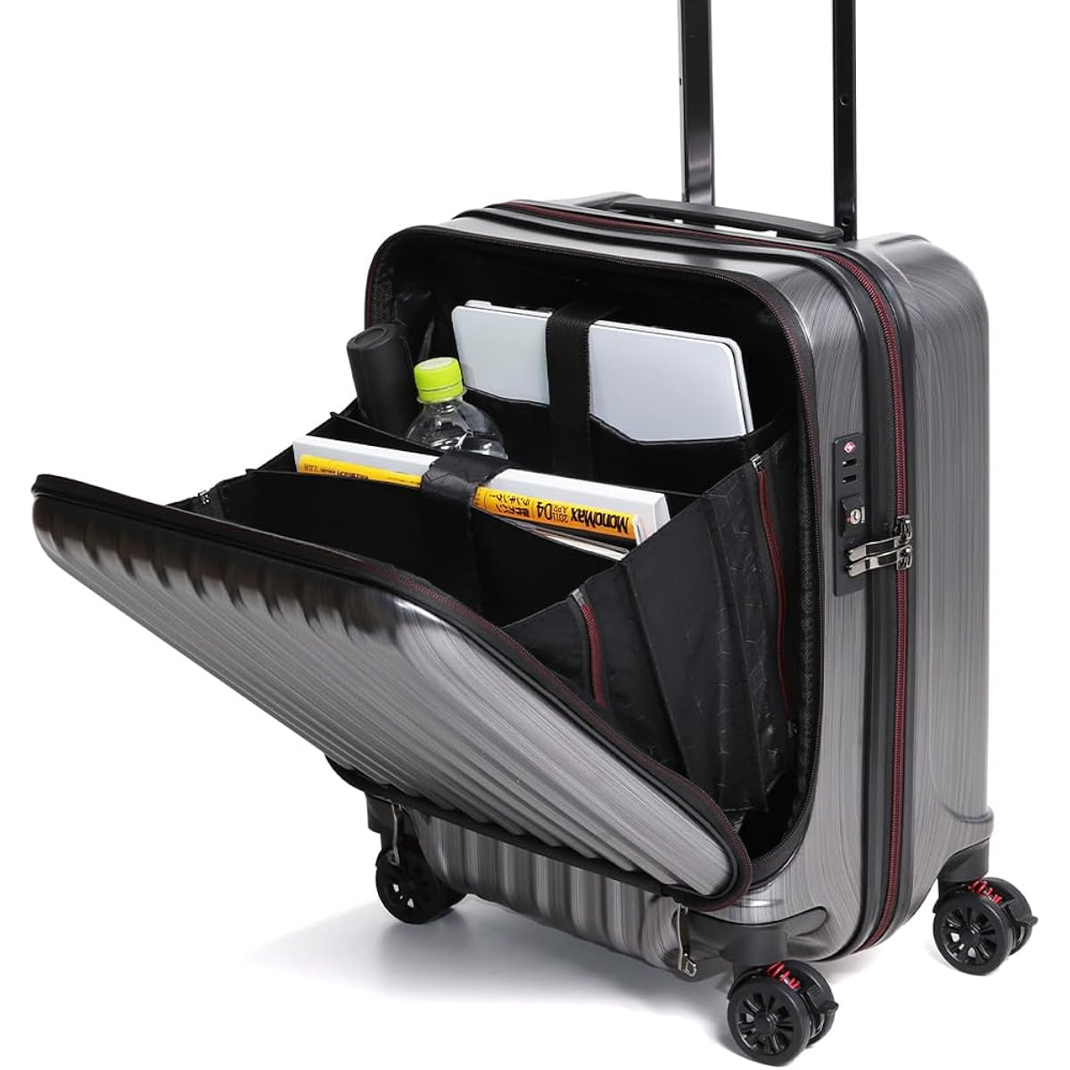 [PROEVO] Suitcase Carry Case Carry-on Front Open SS Size 8 Wheel Casters Detachable Suspension Stopper USB Carry Bag Carry-on (Scratch Gun Metallic, SS Size [TYPE-S])