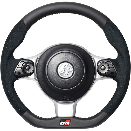 REAL Steering [Toyota 86 (Late ZN6)/Subaru BRZ (Late ZC6)/GRMN/GR/GR Sports] Black Leather & Black Ultra Suede (Silver x Black Euro Stitch) GRM-ALC-SL