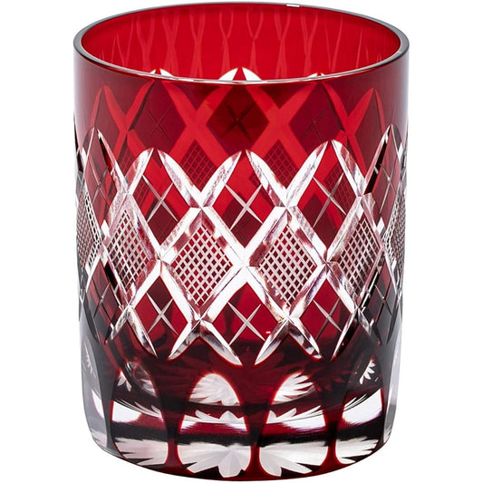 [Taimuro Kobo Official] Edo Kiriko Yarai Fish Crest Old Glass (Red) TB90415R Wooden Box Made in Japan