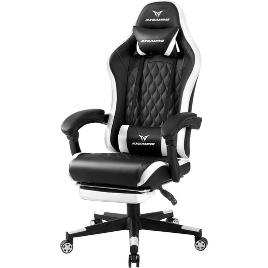 RXGAMING Gaming Chair with Ottoman PC Gaming Chair Reclining High Back Office Chair Desk Chair Computer Chair Telework Chair Work Chair Tired Gaming Chair (White)