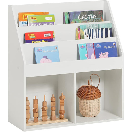 SoBuy Picture Bookshelf Toy Box Picture Book Rack Children's Bookshelf Toys Storage Large Capacity [Storage Cart Included/Manga Magazine Storage, Cute/Kids/Stylish] Children's Shelf Children's Furniture (KMB01-W)