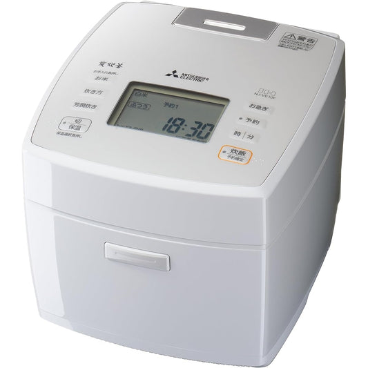 Mitsubishi Electric Rice Cooker, 5.5 Cups, IH Type, Made in Japan, Charcoal Cooker (Double Layer Thickness Cooker), Variable Ultrasonic Water Absorption, Rich Cooking Size, Tsukihaku NJ-VE10F-W