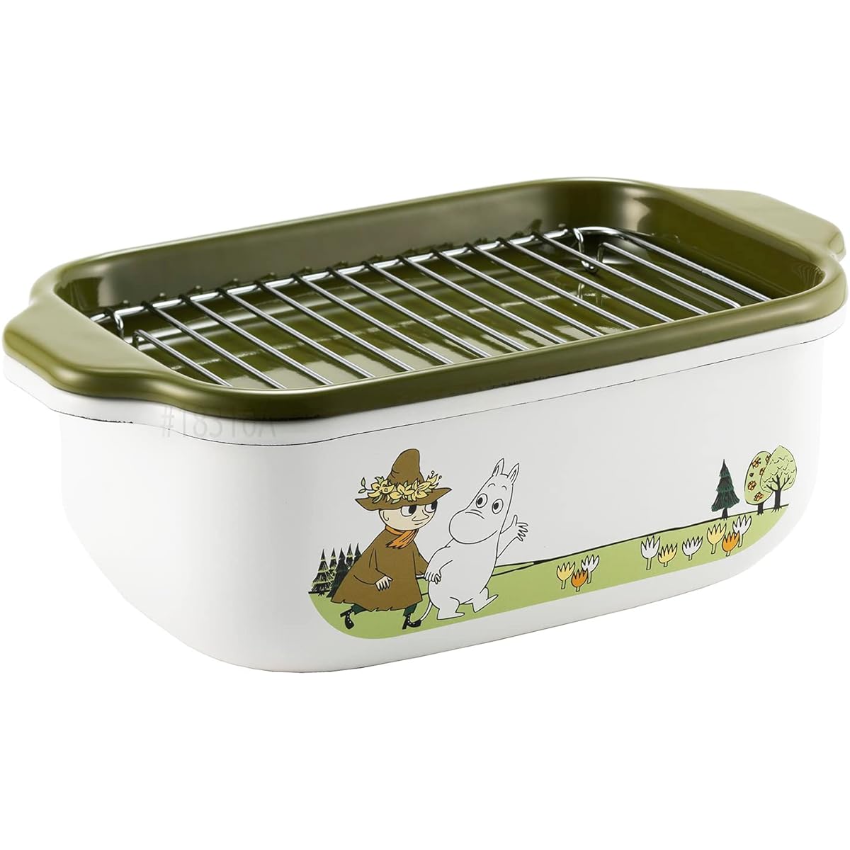 Fuji Horo Tempura Pot Square Enamel IH Compatible Fried Food Bat with Net Moomin Olive MTG-TP20K