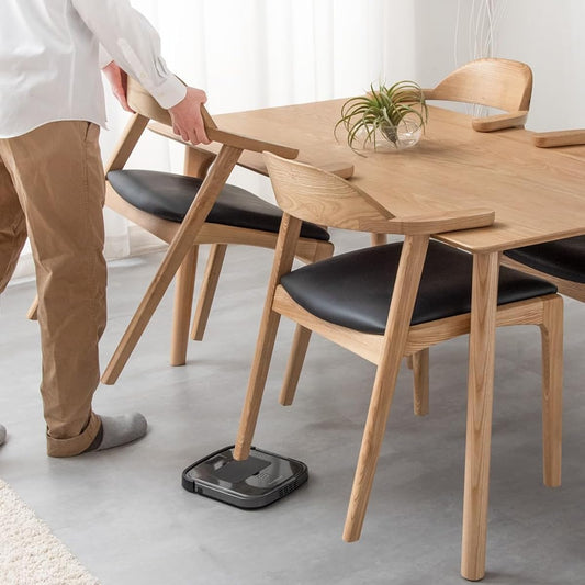 Tansu no Gen Dining Chair, Single Leg, Compatible with Cleaning Robot, Hanging OK, Finished Product, Half Arm with Arms, Solid Wood, Dining Chair, Scandinavian Natural (PVC Seat: Black) 80500033 (82836)